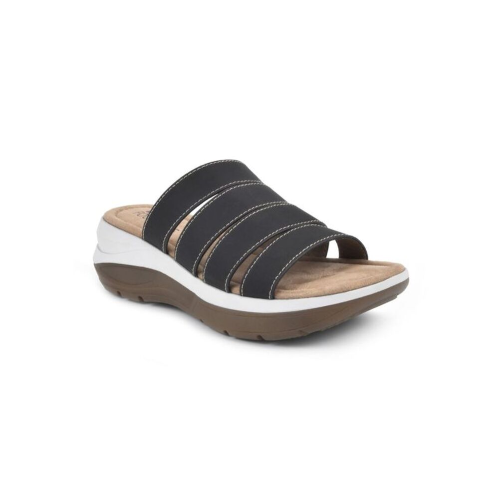 WHITE MOUNTAIN FOOTBEDS Womens Black Fascinate Wedge Slip On Slide Sandals 5 M